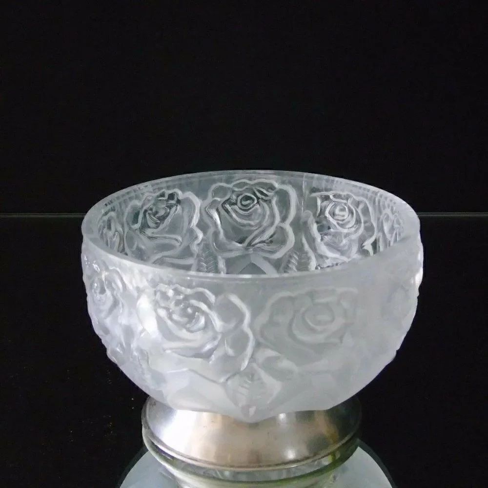 Frosted Lead Crystal Bowl Raised Rose Pattern